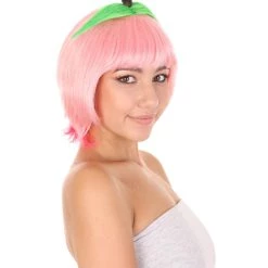 HPO Women's Peach Womens Wig | Bob Party Ready Fancy Cosplay Halloween Wig | Premium Breathable Capless Cap