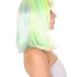 HPO Womens Bob Wig | Medium Green Yellow Party Ready Fancy Cosplay Halloween Wig | Premium Breathable Capless Cap Women's