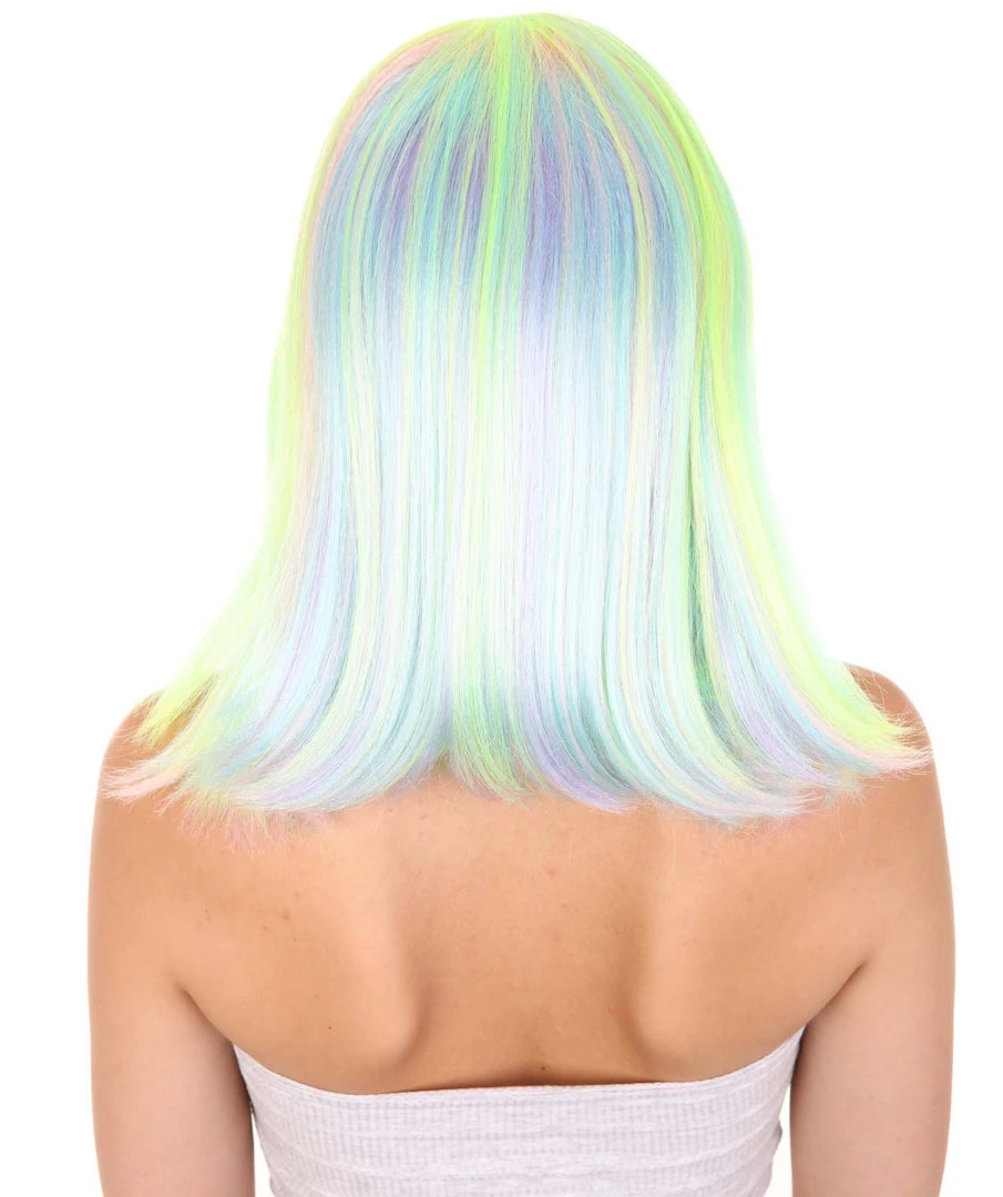 HPO Womens Bob Wig | Medium Green Yellow Party Ready Fancy Cosplay Halloween Wig | Premium Breathable Capless Cap Women's