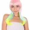 HPO Rainbow Long Straight Womens Wig | Party Ready Fancy Cosplay Halloween Wig | Premium Breathable Capless Cap