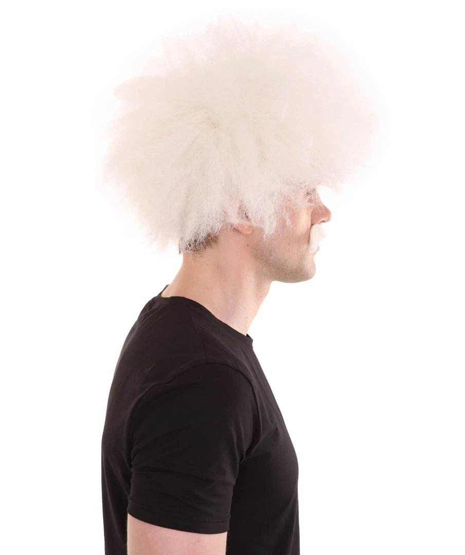 HPO Men's Mad Scientist Mens Wig & Mustache | Jumbo Cosplay Halloween Wig | Premium Breathable Capless Cap