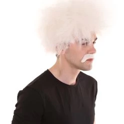 HPO Men's Mad Scientist Mens Wig & Mustache | Jumbo Cosplay Halloween Wig | Premium Breathable Capless Cap