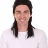 HPO 80s Black Mullet Mens Wig | Long Celebrity Halloween Wig | Premium Breathable Capless Cap Men's