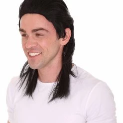 HPO 80s Black Mullet Mens Wig | Long Celebrity Halloween Wig | Premium Breathable Capless Cap Men's