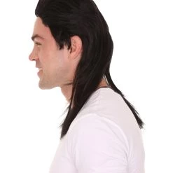 HPO 80s Black Mullet Mens Wig | Long Celebrity Halloween Wig | Premium Breathable Capless Cap Men's