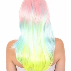 HPO Rainbow Long Straight Womens Wig | Party Ready Fancy Cosplay Halloween Wig | Premium Breathable Capless Cap