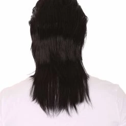 HPO 80s Black Mullet Mens Wig | Long Celebrity Halloween Wig | Premium Breathable Capless Cap Men's
