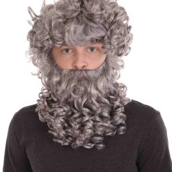 HPO God Zeus Mens Wig And Full Beard Set | Gray Cosplay Halloween Wig | Premium Breathable Capless Cap