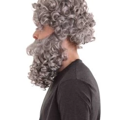 HPO God Zeus Mens Wig And Full Beard Set | Gray Cosplay Halloween Wig | Premium Breathable Capless Cap