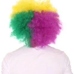 HPO Adult Men's Carnival Mardi Gras Tri-Color Afro Style Wig | Halloween Multicolor Wig | Premium Breathable Capless Cap