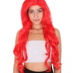 HPO Womens Mermaid Wig | Red Princess Wigs | Premium Breathable Capless Cap