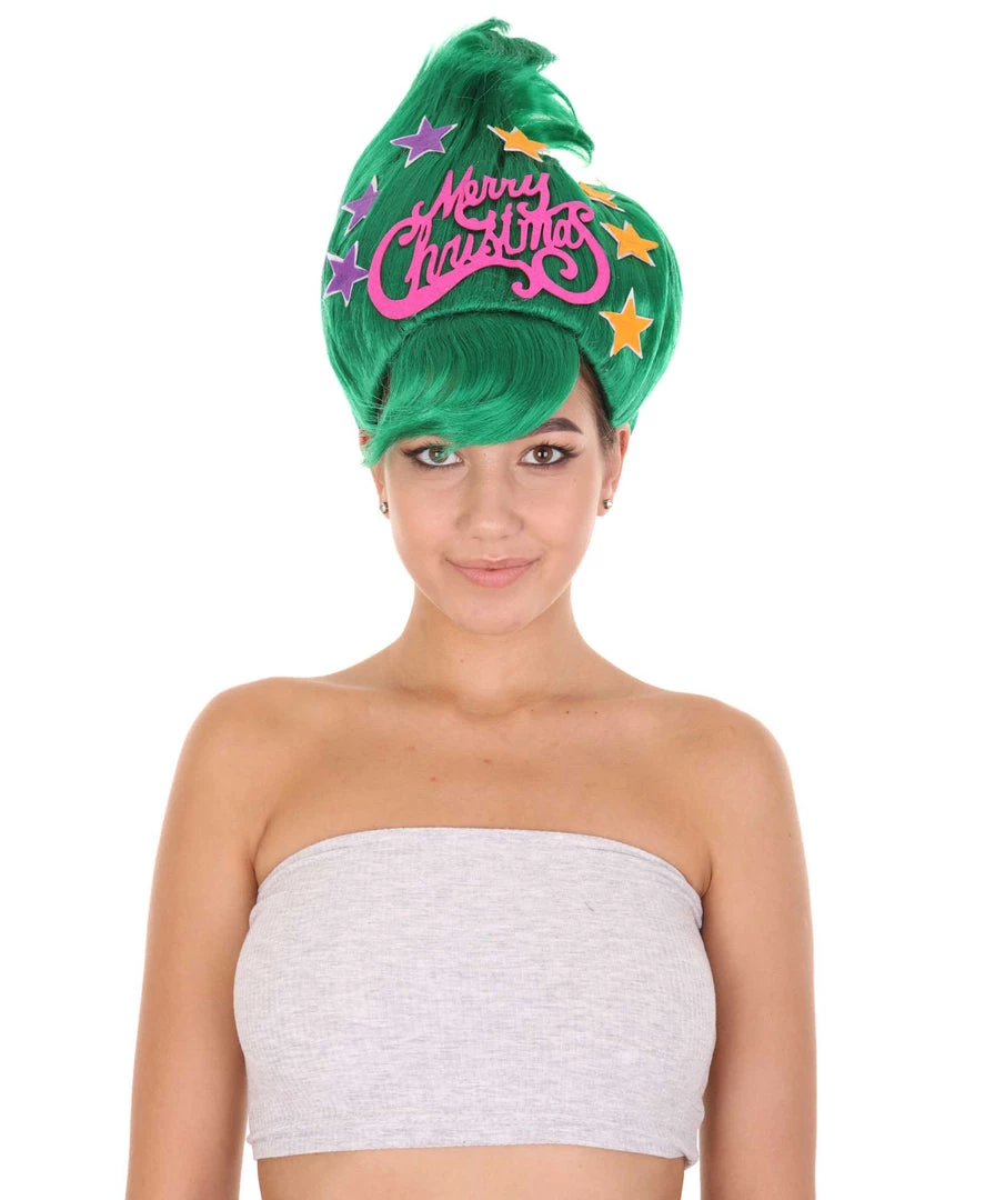 HPO Green Christmas Tree Unisex Wig | Merry Christmas Wig | Premium Breathable Capless Cap Women's