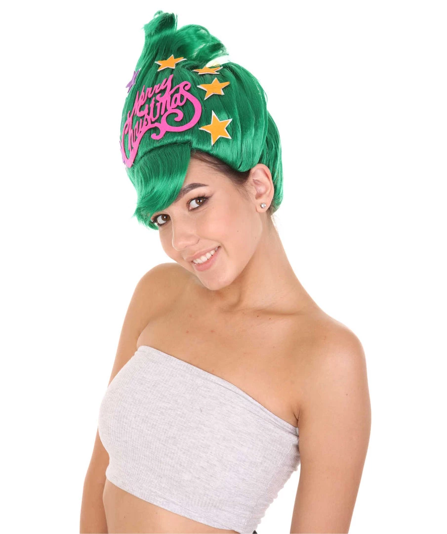 HPO Green Christmas Tree Unisex Wig | Merry Christmas Wig | Premium Breathable Capless Cap Women's