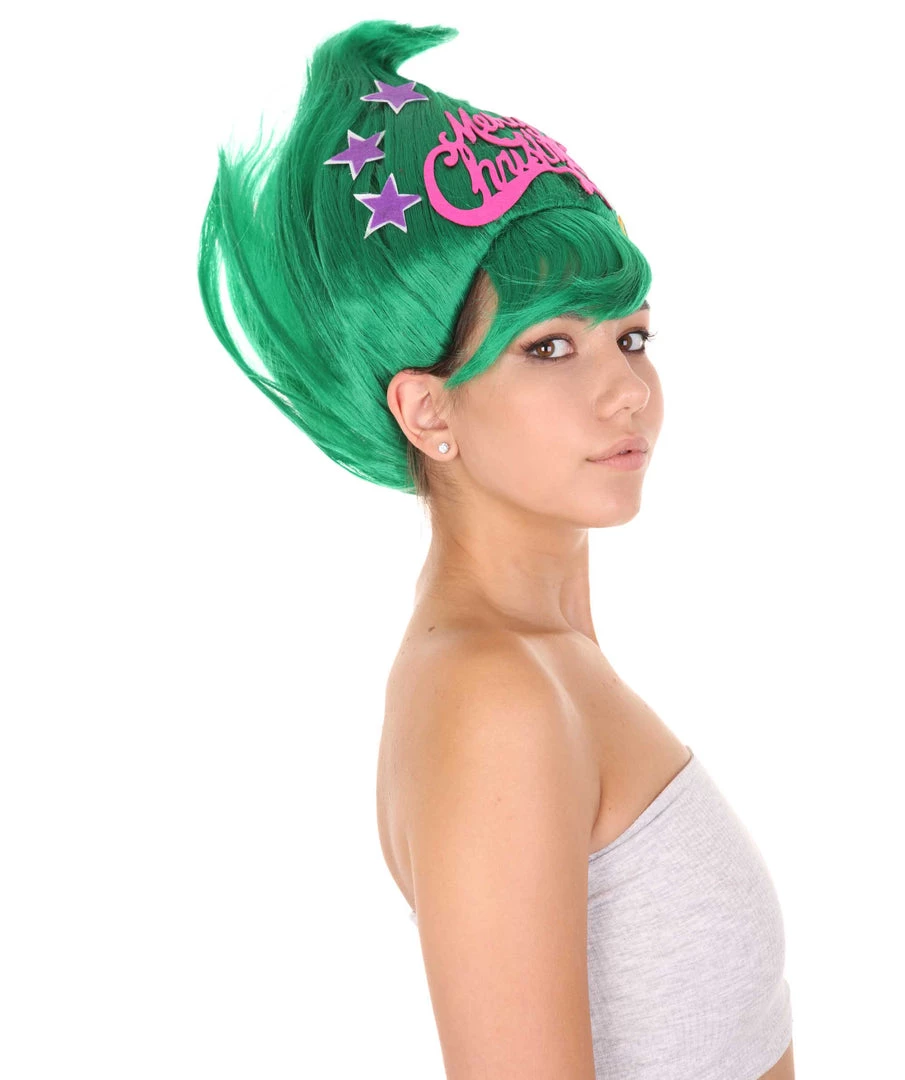 HPO Green Christmas Tree Unisex Wig | Merry Christmas Wig | Premium Breathable Capless Cap Women's