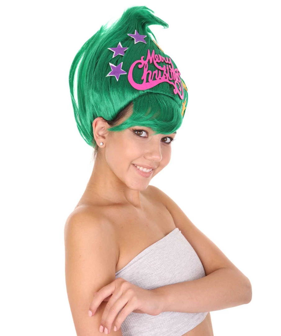 HPO Green Christmas Tree Unisex Wig | Merry Christmas Wig | Premium Breathable Capless Cap Women's