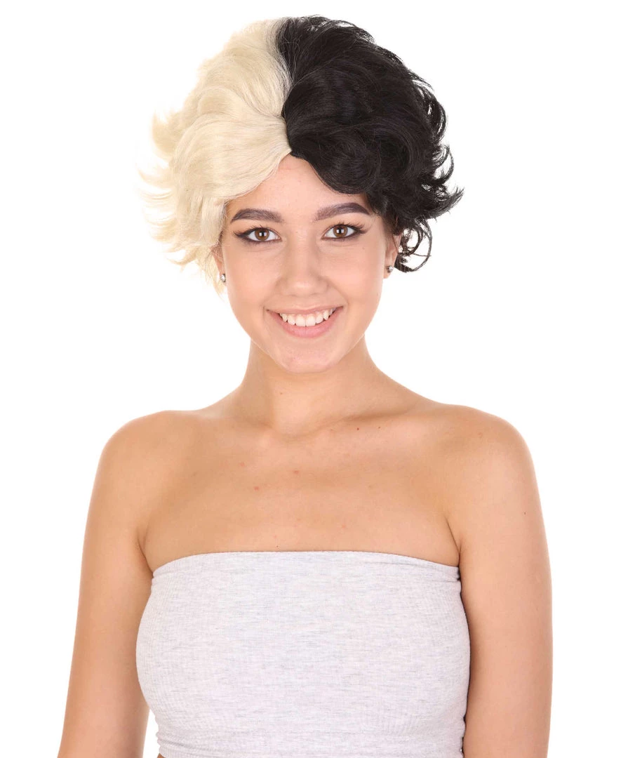 HPO Womens Short Two Tone Black And White Pixie With Heart Bangs | Premium Breathable Capless Cap