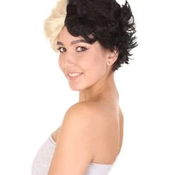 HPO Womens Short Two Tone Black And White Pixie With Heart Bangs | Premium Breathable Capless Cap