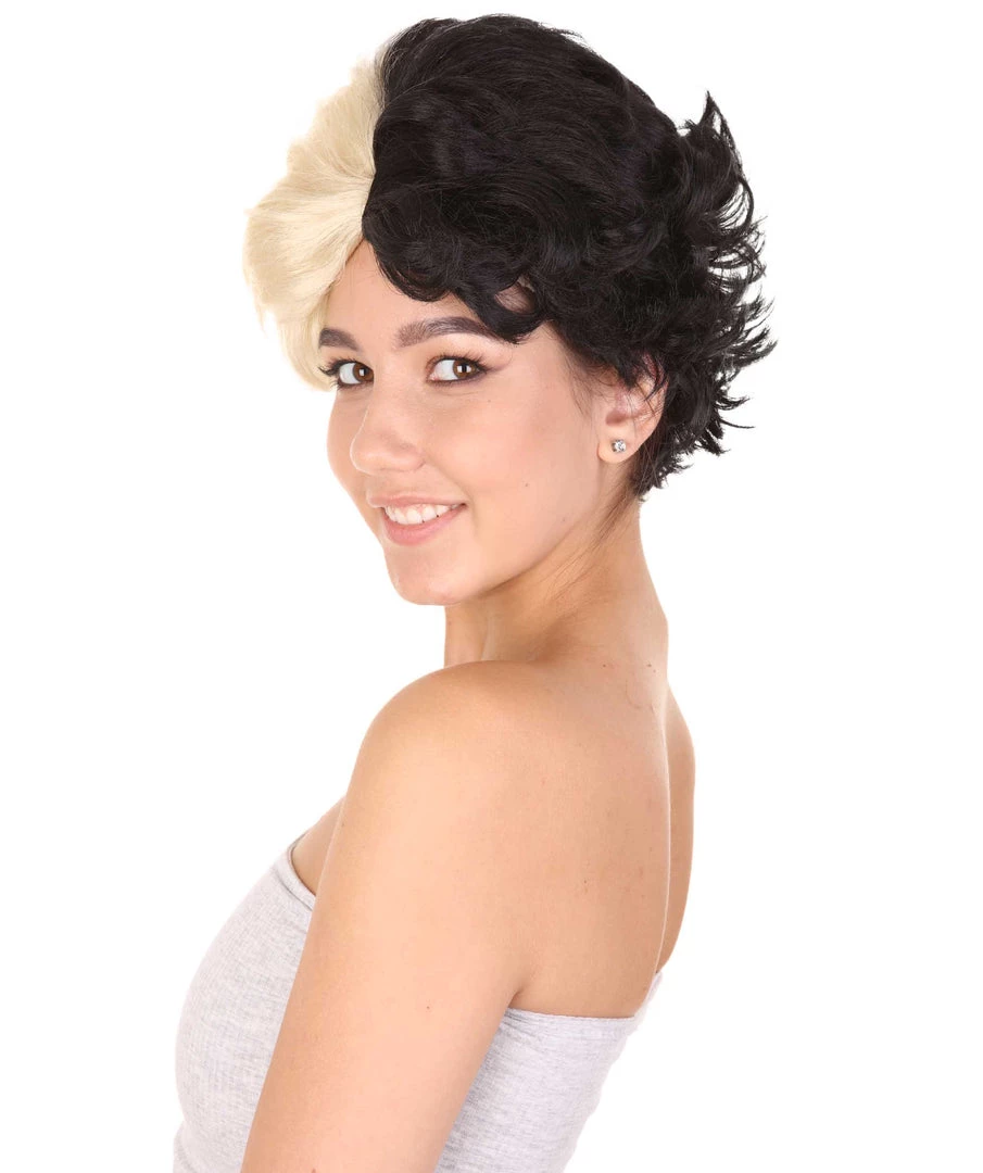 HPO Womens Short Two Tone Black And White Pixie With Heart Bangs | Premium Breathable Capless Cap