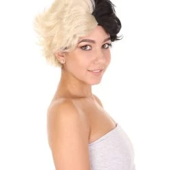 HPO Womens Short Two Tone Black And White Pixie With Heart Bangs | Premium Breathable Capless Cap