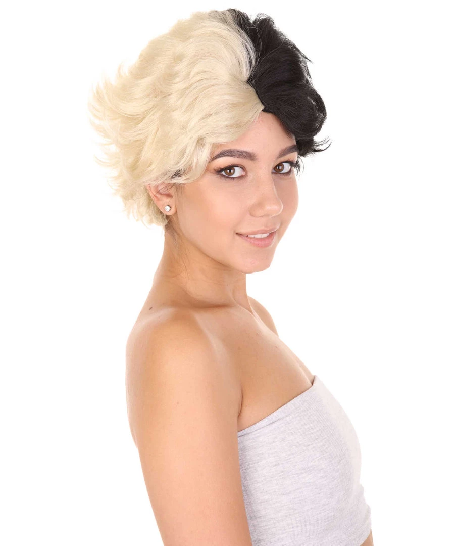 HPO Womens Short Two Tone Black And White Pixie With Heart Bangs | Premium Breathable Capless Cap