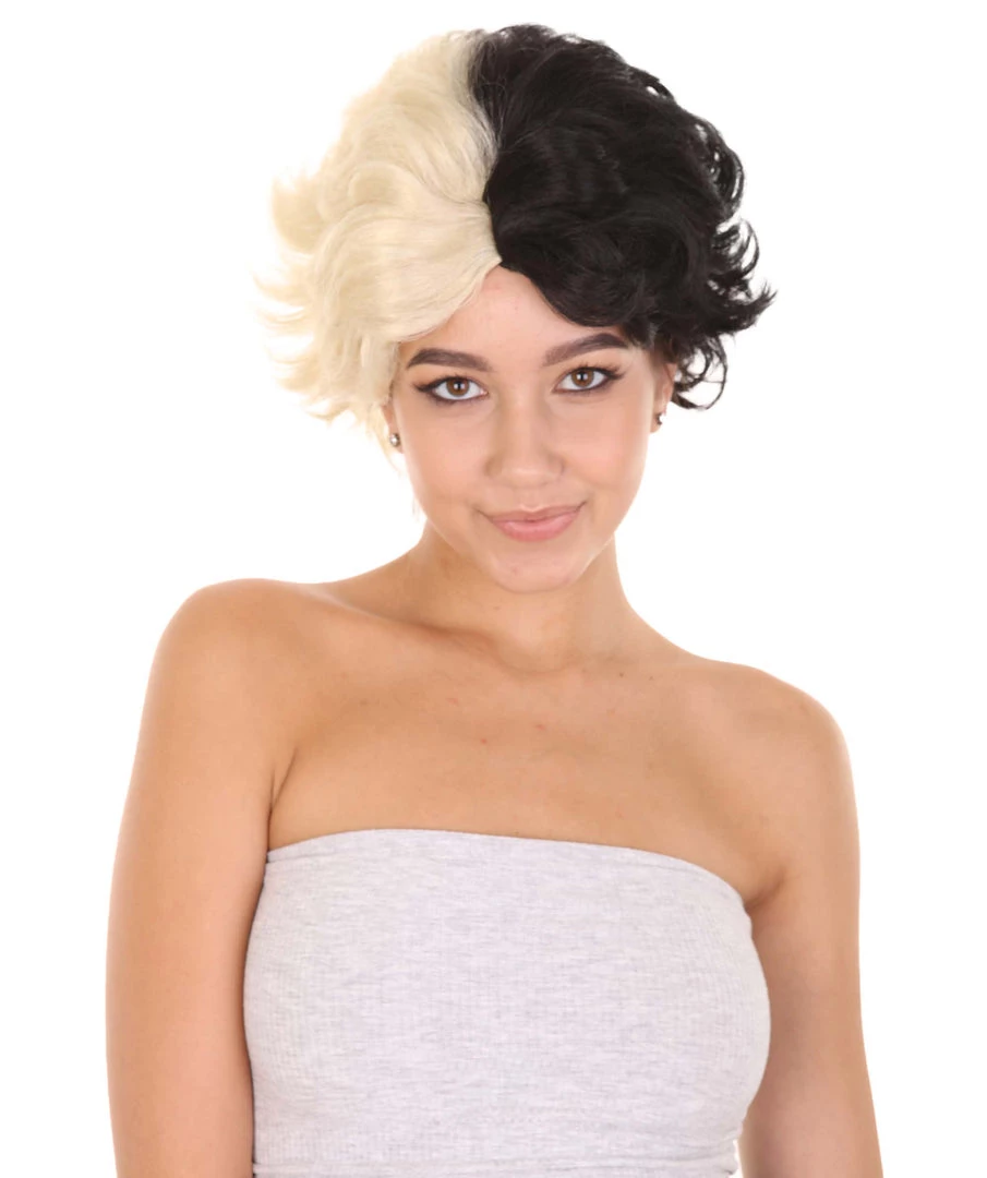 HPO Womens Short Two Tone Black And White Pixie With Heart Bangs | Premium Breathable Capless Cap