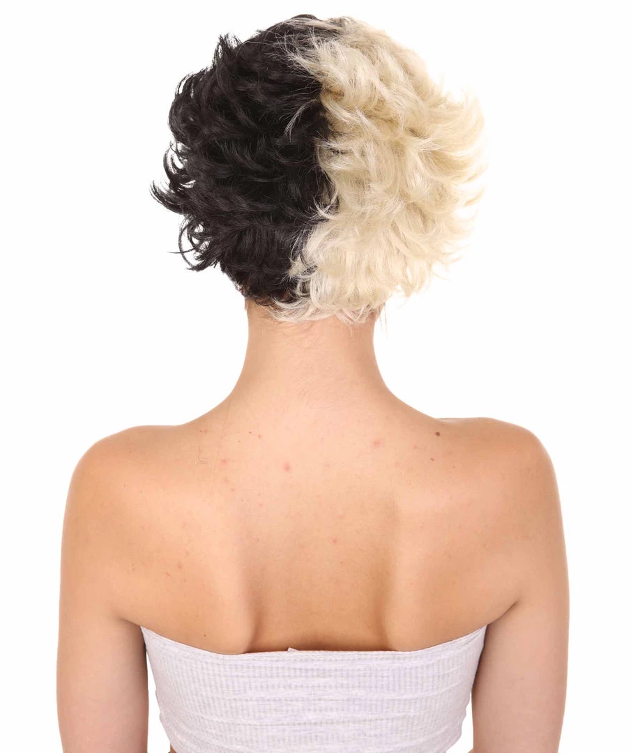 HPO Womens Short Two Tone Black And White Pixie With Heart Bangs | Premium Breathable Capless Cap