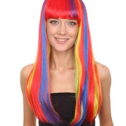 HPO Womens Rainbow Bob Wig | Party Ready Fancy Cosplay Halloween Wig | Premium Breathable Capless Cap