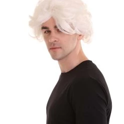 HPO Men's Crazy Scientist Mens Wig | White Cosplay Halloween Wig | Premium Breathable Capless Cap