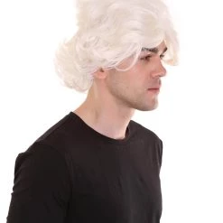 HPO Men's Crazy Scientist Mens Wig | White Cosplay Halloween Wig | Premium Breathable Capless Cap