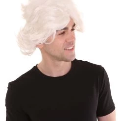 HPO Men's Crazy Scientist Mens Wig | White Cosplay Halloween Wig | Premium Breathable Capless Cap