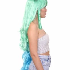 HPO Women's Womens Gaming Wig | Green And Blue Anime Cosplay Wigs | Premium Breathable Capless Cap
