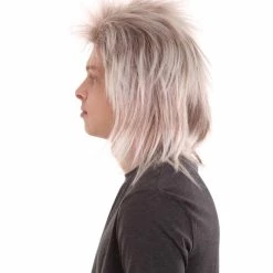 HPO Men's 80's Rock Mullet Mens Wig | Grey Cosplay Halloween Wig | Premium Breathable Capless Cap