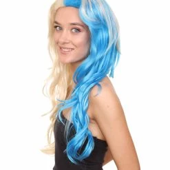 HPO Half Blonde And Half Blue Wig | Fancy Party Event Ready Halloween Wig | Premium Breathable Capless Cap
