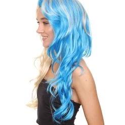HPO Half Blonde And Half Blue Wig | Fancy Party Event Ready Halloween Wig | Premium Breathable Capless Cap