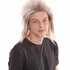 HPO Men's 80's Rock Mullet Mens Wig | Grey Cosplay Halloween Wig | Premium Breathable Capless Cap