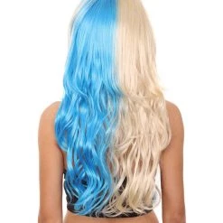 HPO Half Blonde And Half Blue Wig | Fancy Party Event Ready Halloween Wig | Premium Breathable Capless Cap