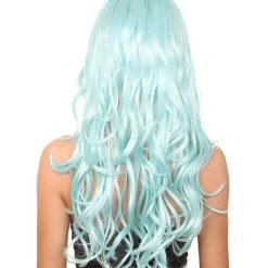 HPO Men's Womens Pale Blue Curly Glamour Siren Wig | Long Curly Cosplay Halloween Wig | Premium Breathable Capless Cap