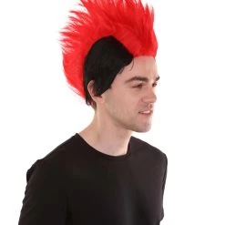 HPO Men's Red And Black Mens Mohawk Wig | Cosplay Halloween Wig | Premium Breathable Capless Cap