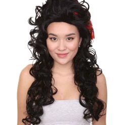 HPO Women's Ladies Wig | Black Curly Layered Womens Wig With Red Touch | Premium Breathable Capless Cap
