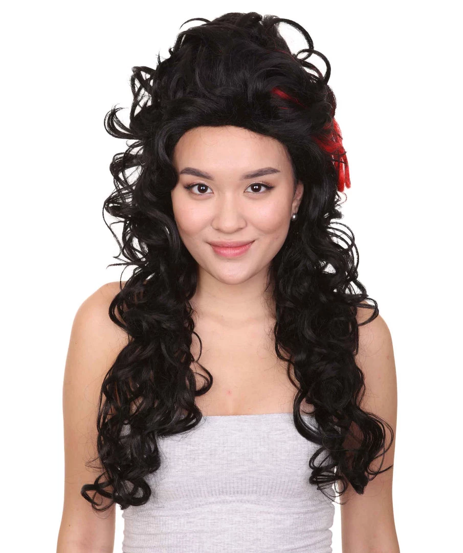 HPO Women's Ladies Wig | Black Curly Layered Womens Wig With Red Touch | Premium Breathable Capless Cap