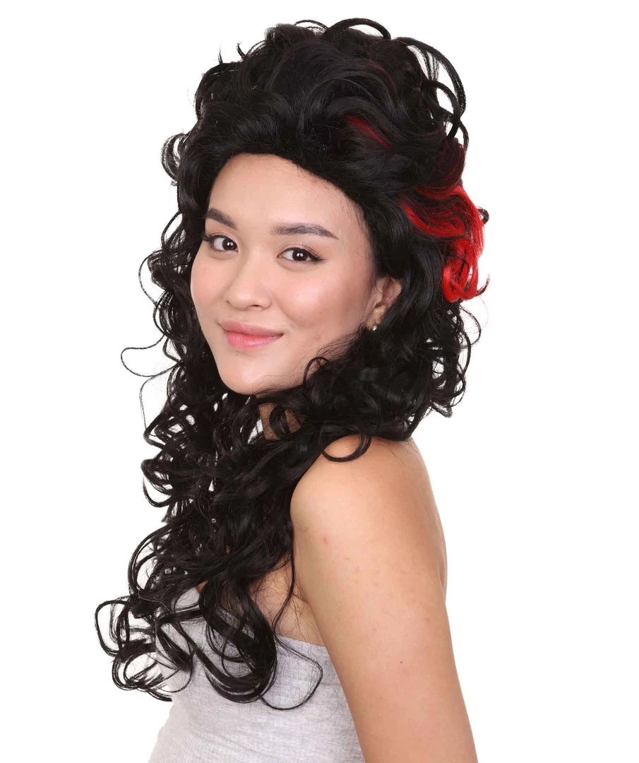 HPO Women's Ladies Wig | Black Curly Layered Womens Wig With Red Touch | Premium Breathable Capless Cap