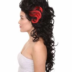 HPO Women's Ladies Wig | Black Curly Layered Womens Wig With Red Touch | Premium Breathable Capless Cap