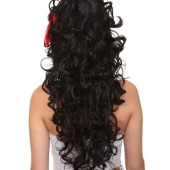 HPO Women's Ladies Wig | Black Curly Layered Womens Wig With Red Touch | Premium Breathable Capless Cap