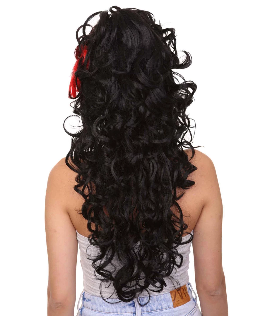 HPO Women's Ladies Wig | Black Curly Layered Womens Wig With Red Touch | Premium Breathable Capless Cap