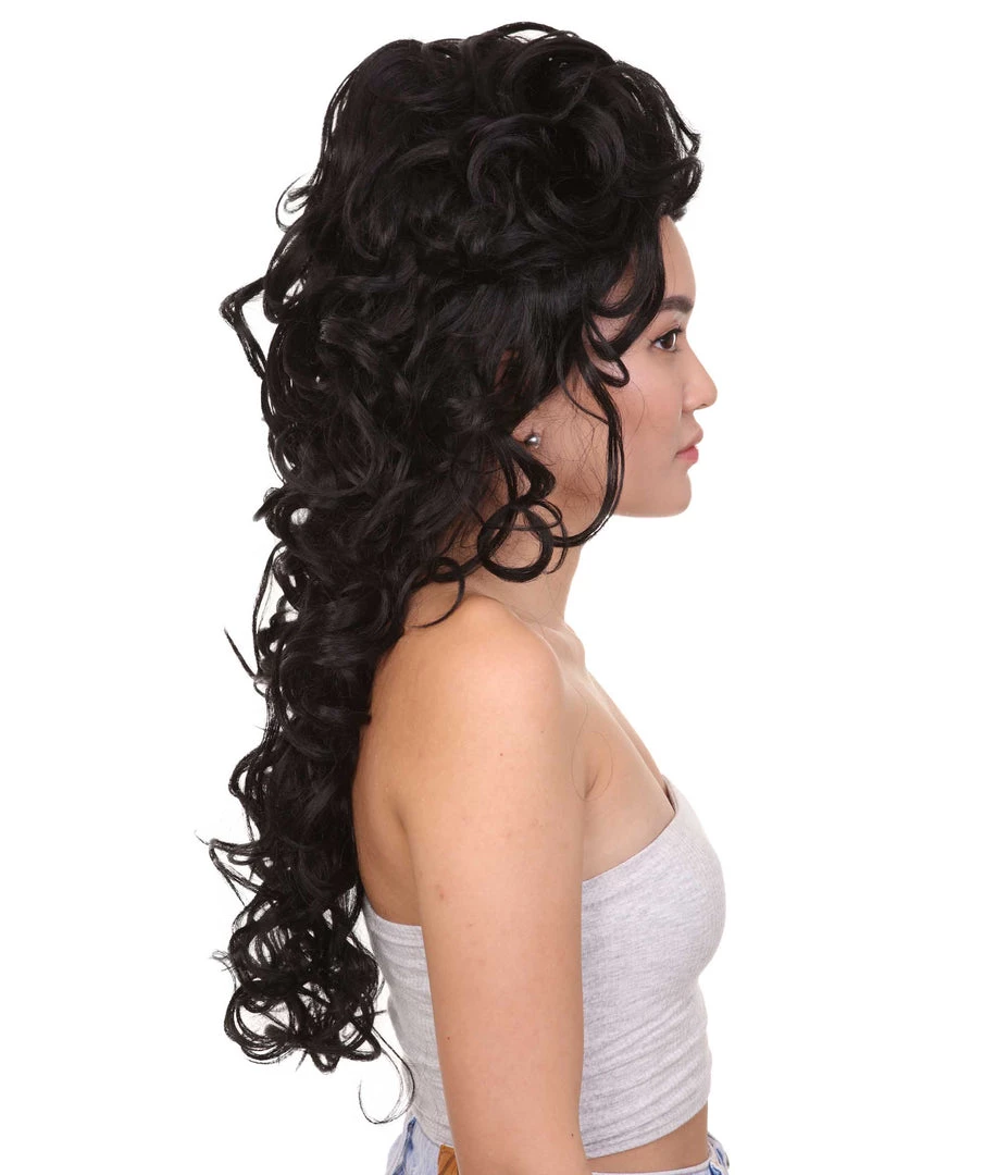 HPO Women's Ladies Wig | Black Curly Layered Womens Wig With Red Touch | Premium Breathable Capless Cap