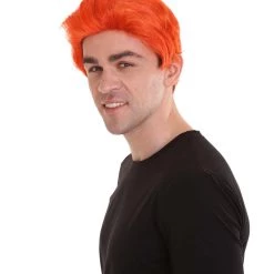 HPO Men's Orange Anime Cosplay Short Wig | All Back Cosplay Halloween Wig | Premium Breathable Capless Cap
