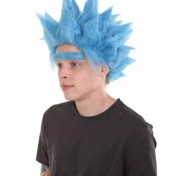 HPO Scientist TV/Movie Mens Wig And Unibrow | Sky Blue Cosplay Halloween Wig | Premium Breathable Capless Cap Men's