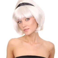 HPO Women's Womens 60's Lady Wig With Headband | White Vintage Wig | Premium Breathable Capless Cap