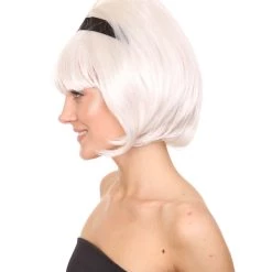 HPO Women's Womens 60's Lady Wig With Headband | White Vintage Wig | Premium Breathable Capless Cap