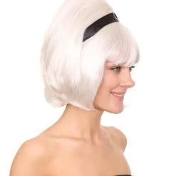 HPO Women's Womens 60's Lady Wig With Headband | White Vintage Wig | Premium Breathable Capless Cap